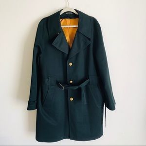 John Weitz Green Belted Trench Coat Gold Lining